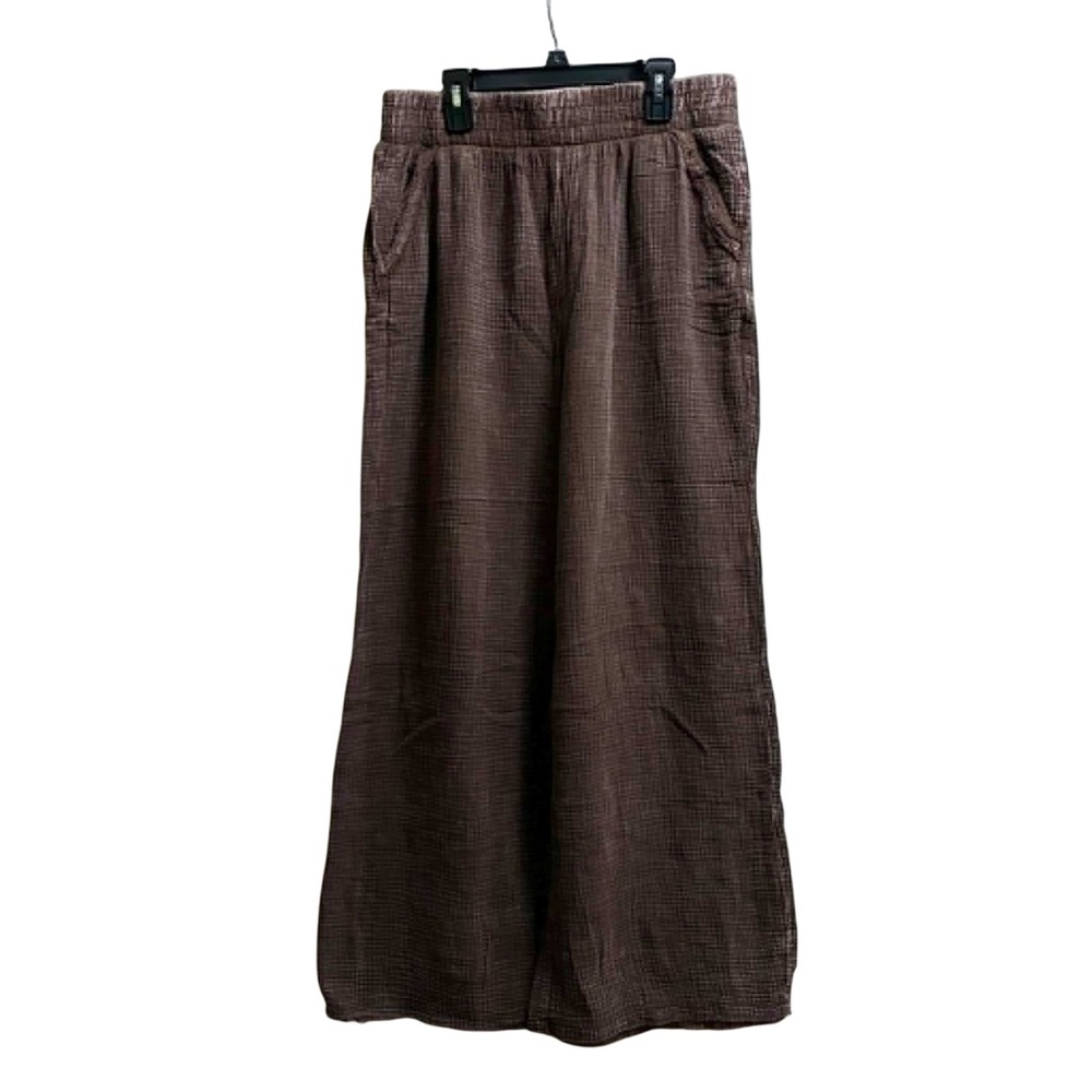 Zenana Wide Leg Pants Womens L Brown Cotton Gauze Boho Coastal QPW-7138Y